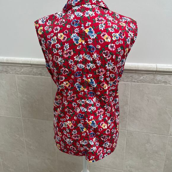 Vintage Talbots floral sleeveless collared blouse 80's 90's - Picture 2 of 10